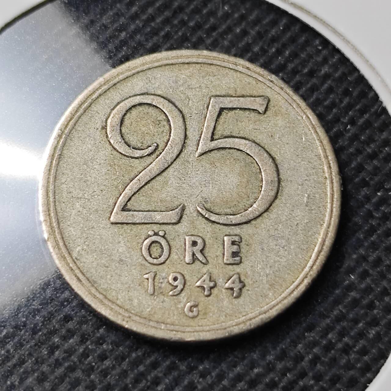 KK钱币收藏小铺  第369场  2月预留时间 周末发货  1944瑞典25欧尔银币