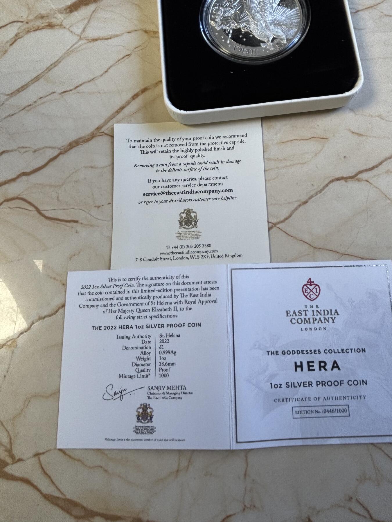 第181期拍卖 圣赫勒拿2022年希腊神话赫拉女神1盎司纪念银币，999银，发行1000枚