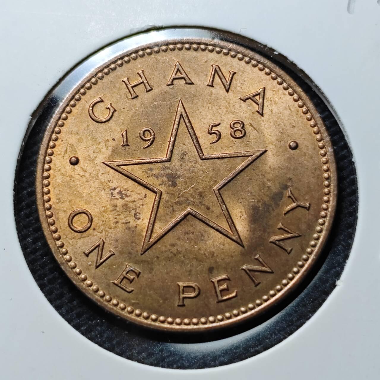 KK钱币收藏小铺  第369场  2月预留时间 周末发货  1958加纳半比塞瓦 好品铜币