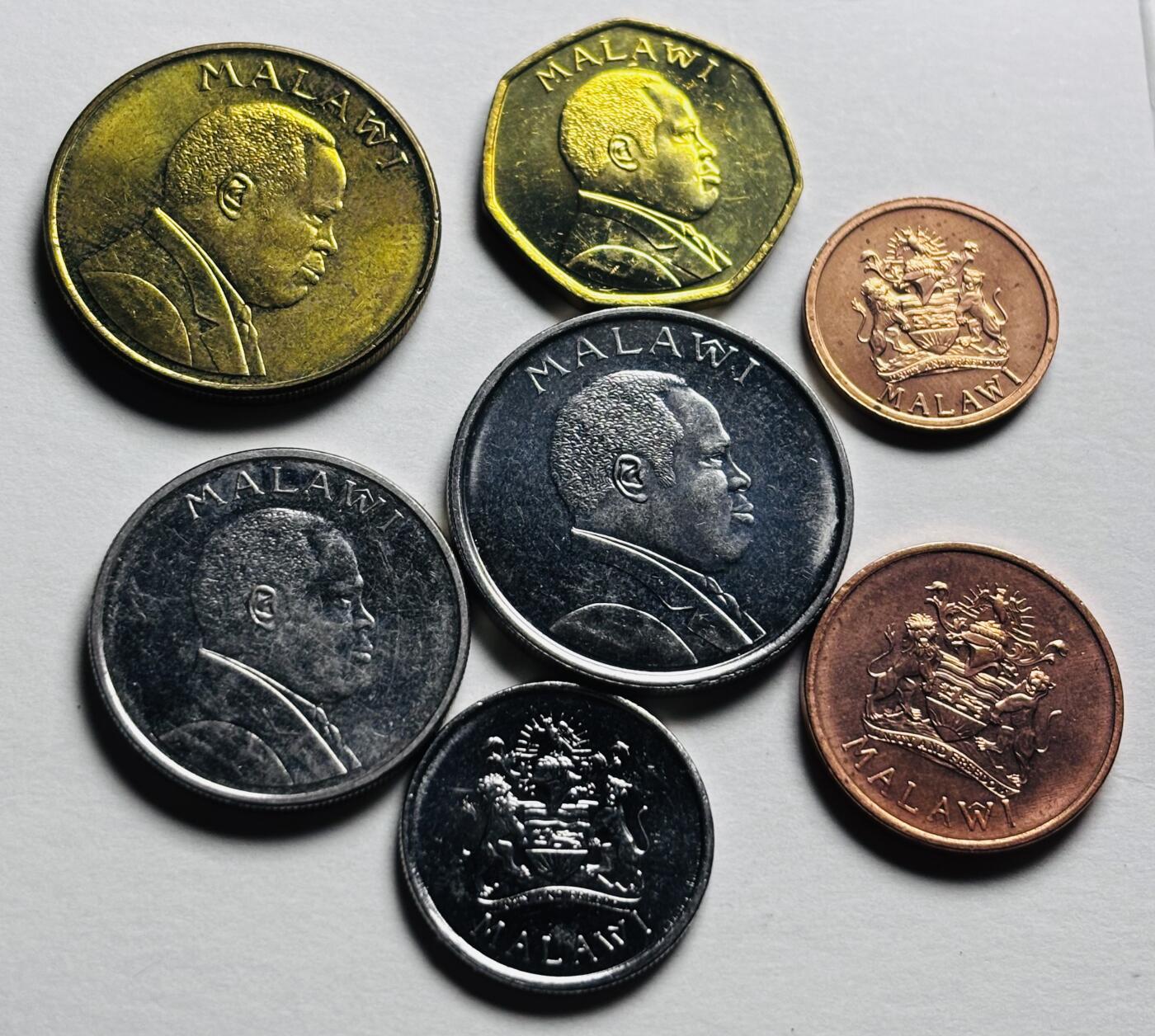 文馨钱币收藏第 281 场，【 长期接收代拍品】银元，银币，套币，纸币专场（本场截拍后休息三天，19 号发货） 全新 1995-1996 年马拉维 7 枚套币