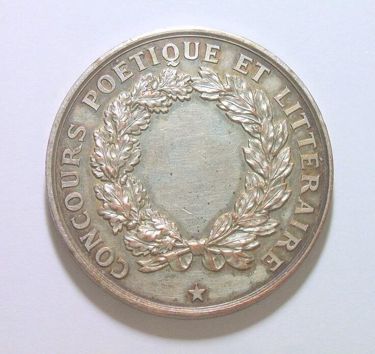 法国1900年前后 女神坐像高浮雕精制大镀银章 42MM