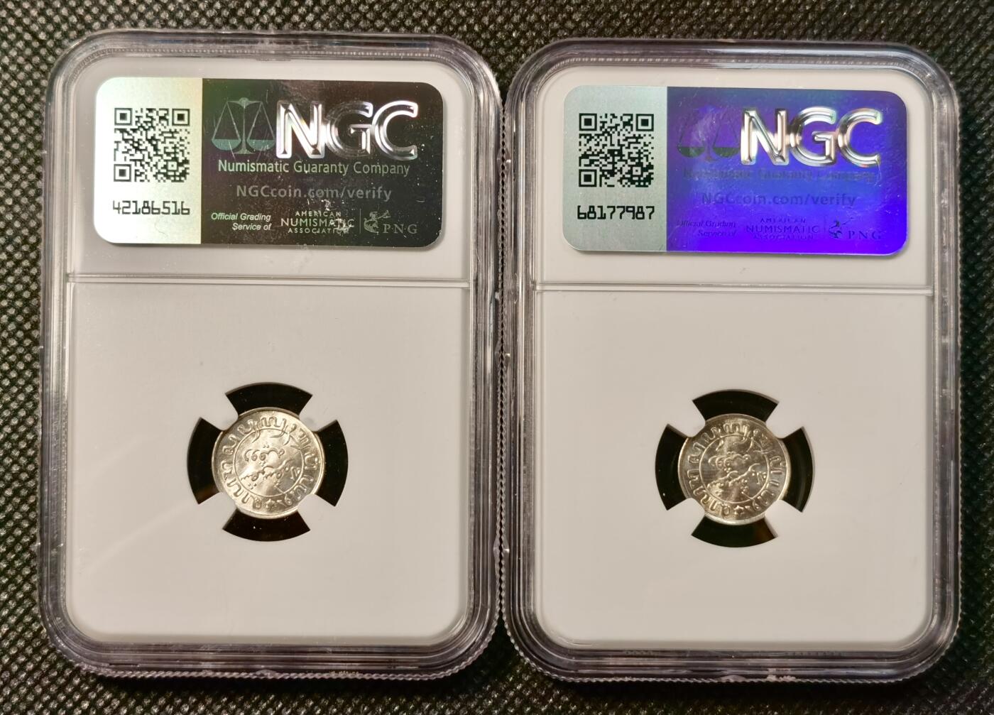甄臻铺-世界币章拍卖（第39期）送拍享返佣金等优惠多多 NGC-MS66 1942年荷属东印度1/10盾MS66-65两枚一组，卷拆品相