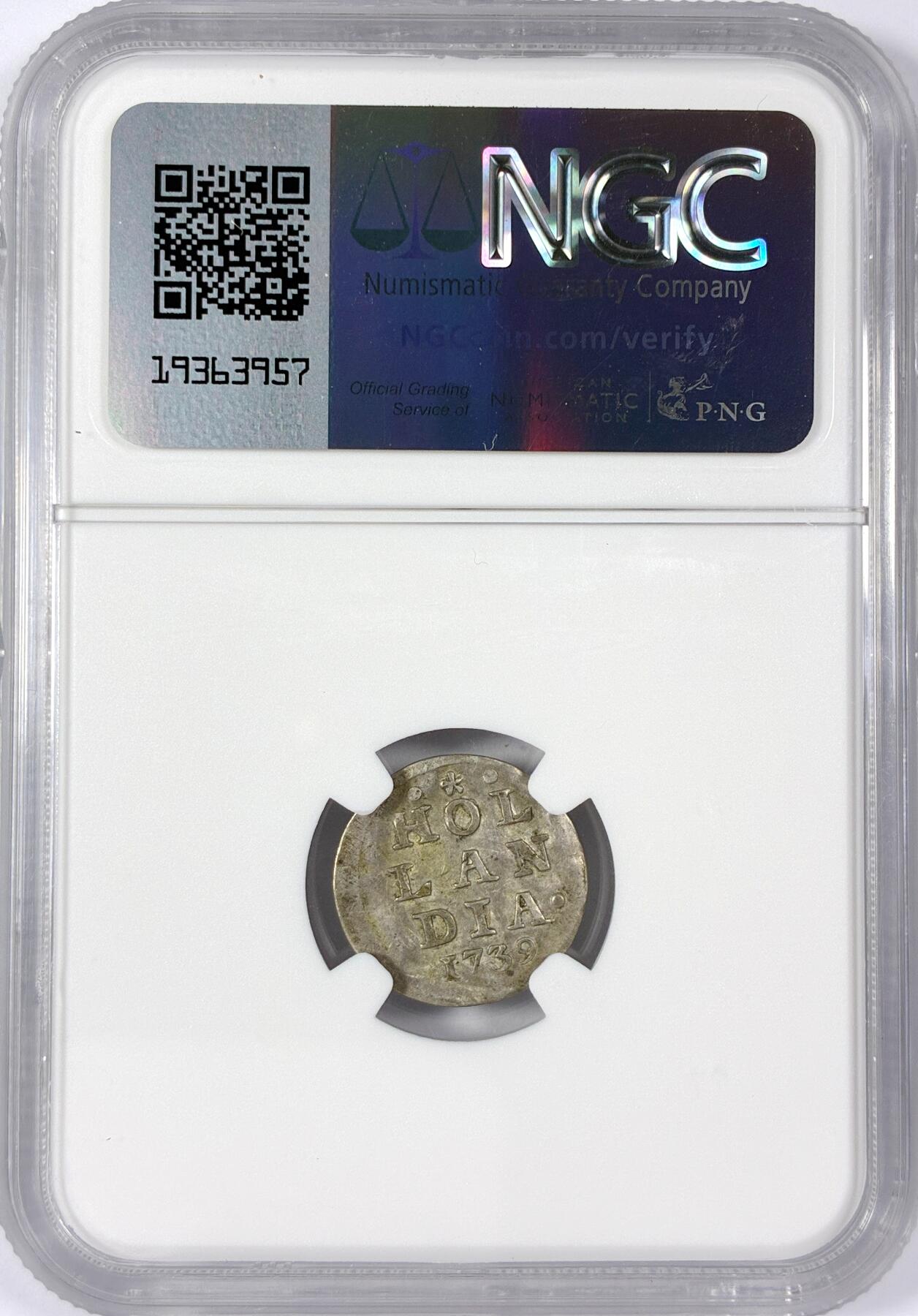 【雨安】【世界币章114期】2025-11-15 周六 19:30 保真 8秒倒数自动落锤 高效拍卖 [评级欧洲] Netherlands 荷兰 共和国 荷兰省 1Stuiver 箭羽 1739年 NGC-AU