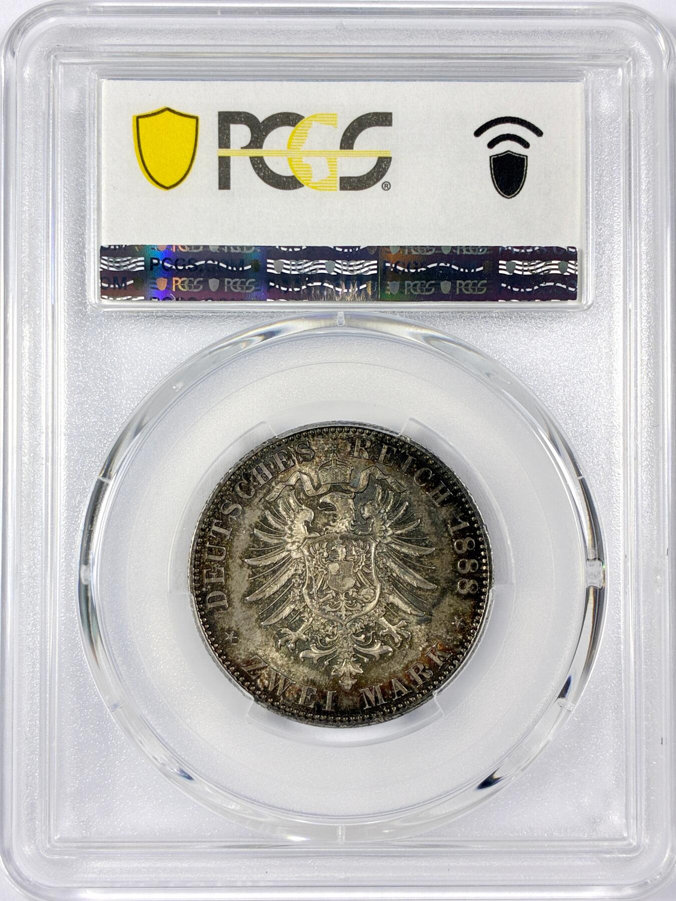 【雨安】【世界币章114期】2025-11-15 周六 19:30 保真 8秒倒数自动落锤 高效拍卖 [评级德国] Germany 德国 帝国 普鲁士 2马克 (1888) 三皇 1888年 PCGS-MS66