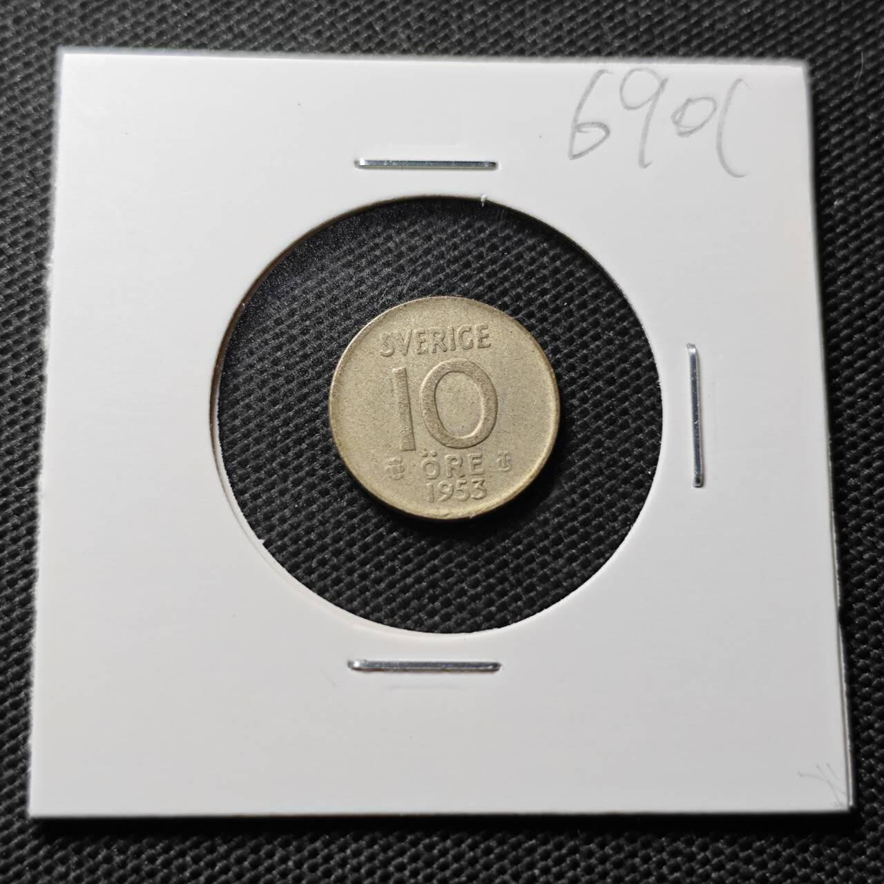 KK钱币收藏小铺  第369场  2月预留时间 周末发货  1953瑞典10欧尔银币