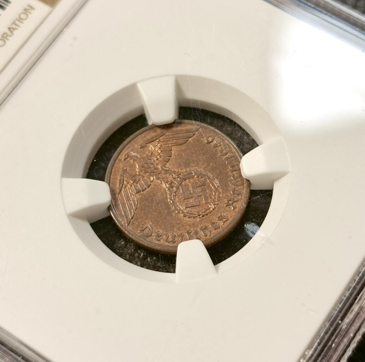 甄臻铺-世界币章拍卖（第39期）送拍享返佣金等优惠多多 NGC-MS62BN 德国1940年A版1芬尼铜币