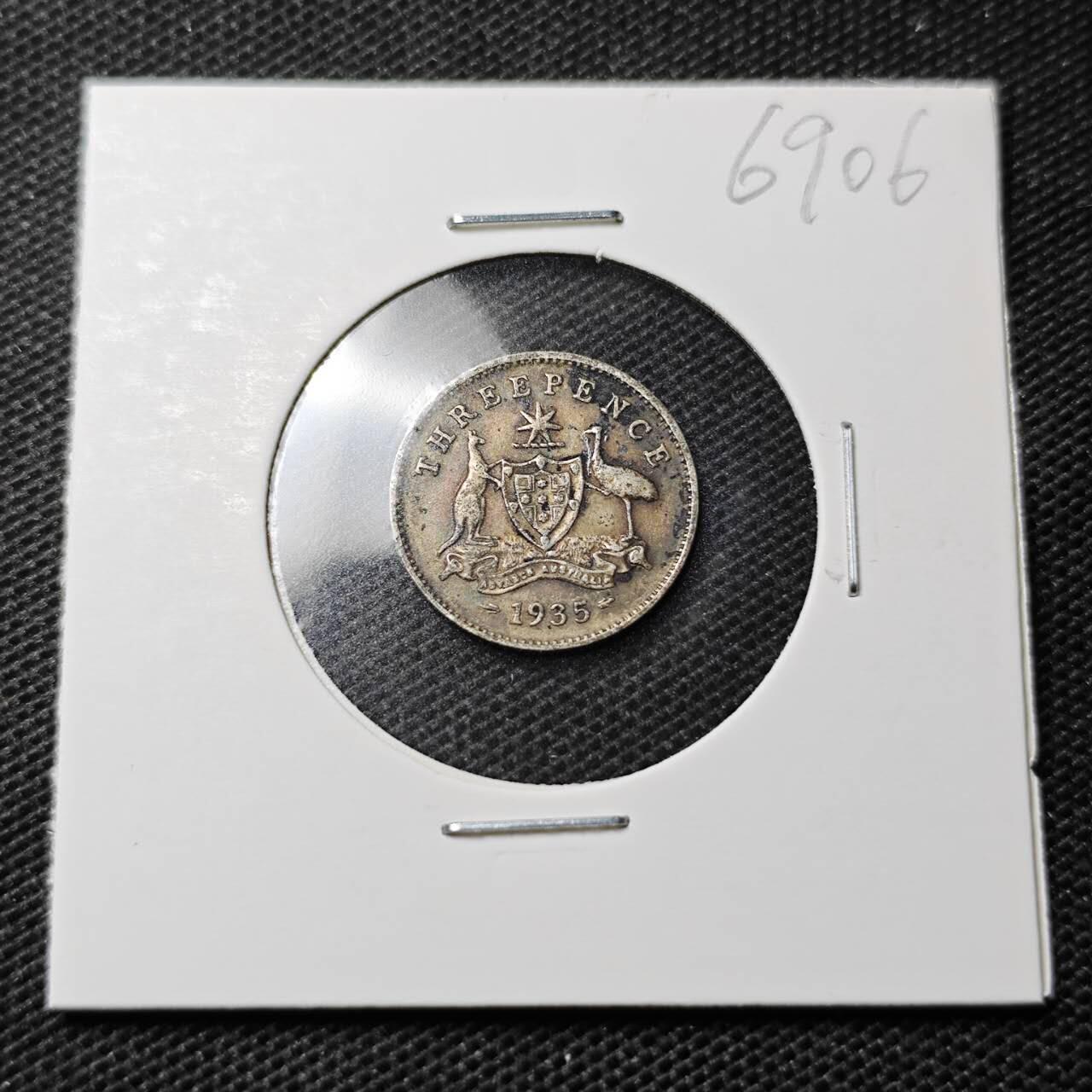 KK钱币收藏小铺  第369场  2月预留时间 周末发货  1935澳大利亚6便士银币 高银925