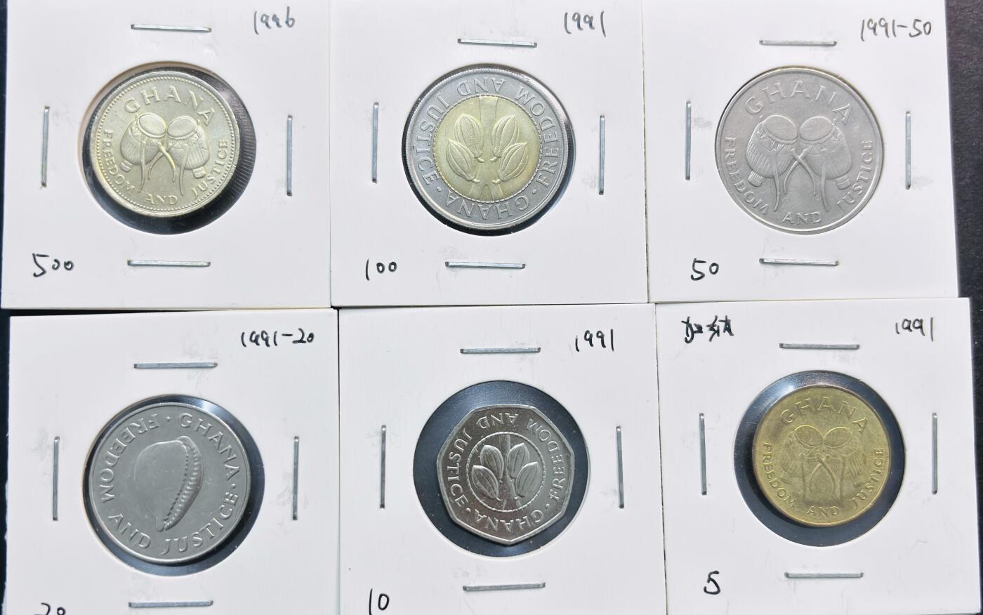 文馨钱币收藏第 281 场，【 长期接收代拍品】银元，银币，套币，纸币专场（本场截拍后休息三天，19 号发货） 加纳 1991-1991 年 6 枚套币
