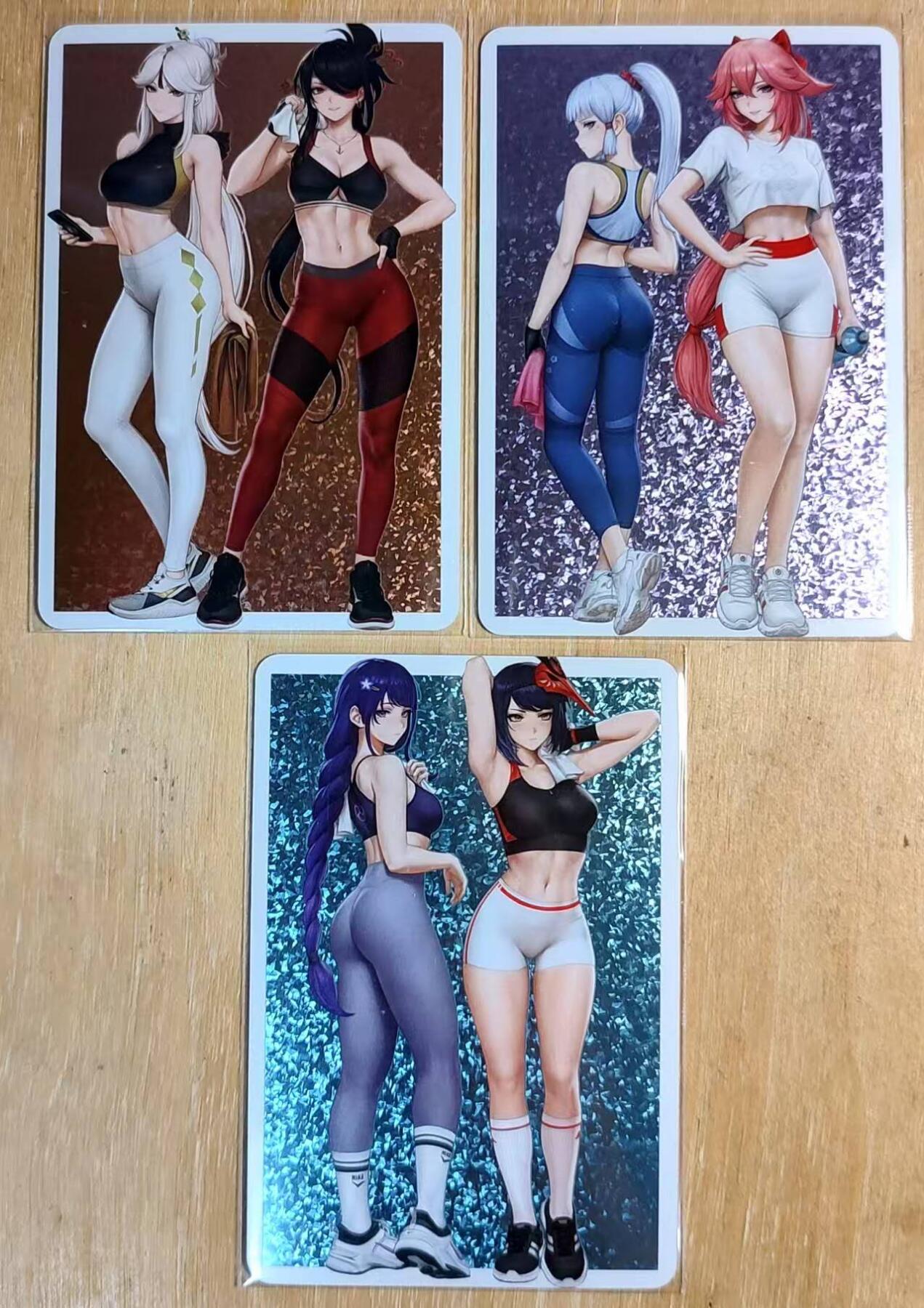龙虎卡牌第六三场 （无佣金，周六结拍，欢迎送拍） 钻闪3张 原神卡牌 女主健身瑜伽裤一套