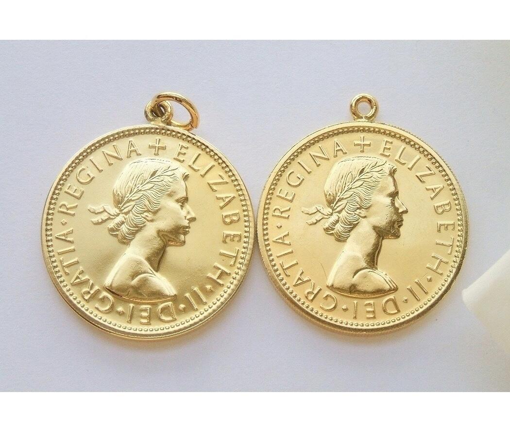 单枚价 英国1970年伊丽莎白 镀金高浮雕精制币章吊坠 30MM