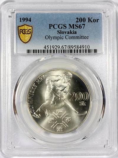 【雨安】【世界币章114期】2025-11-15 周六 19:30 保真 8秒倒数自动落锤 高效拍卖 - [评级现代] Slovakia 斯洛伐克 200克朗 1994年 奥运会 PCGS-MS67