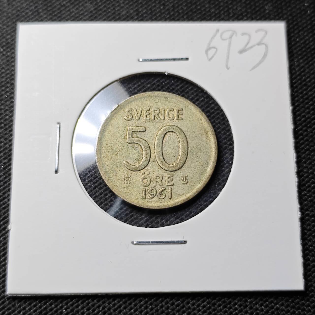 KK钱币收藏小铺  第369场  2月预留时间 周末发货  1961瑞典50欧尔银币