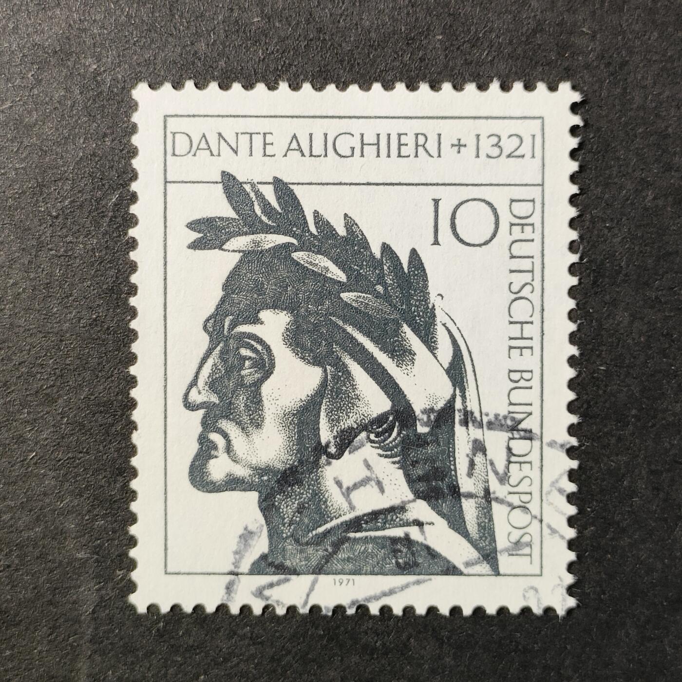 嘉禾收藏    【第377期】            无佣金、可寄存、满30元包邮 德国邮票西德，1971年13世纪末意大利诗人但丁逝世650周年纪念邮票1全