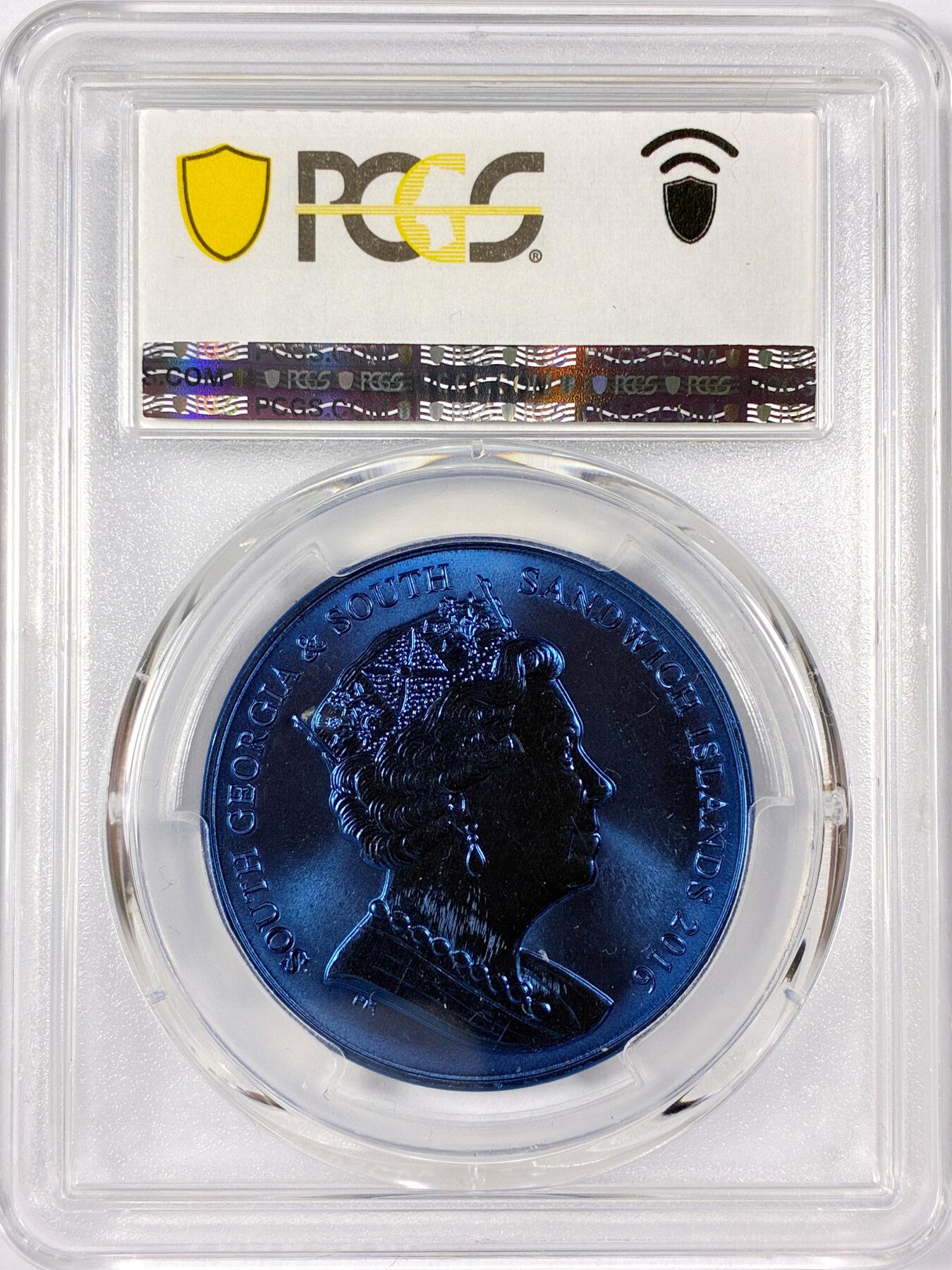 【雨安】【世界币章114期】2025-11-15 周六 19:30 保真 8秒倒数自动落锤 高效拍卖 [评级现代] S.Georgia & S.Sandwich 南乔治亚岛和南桑威奇群岛 2镑 2016年 午夜区 钛币 PCGS-PR69