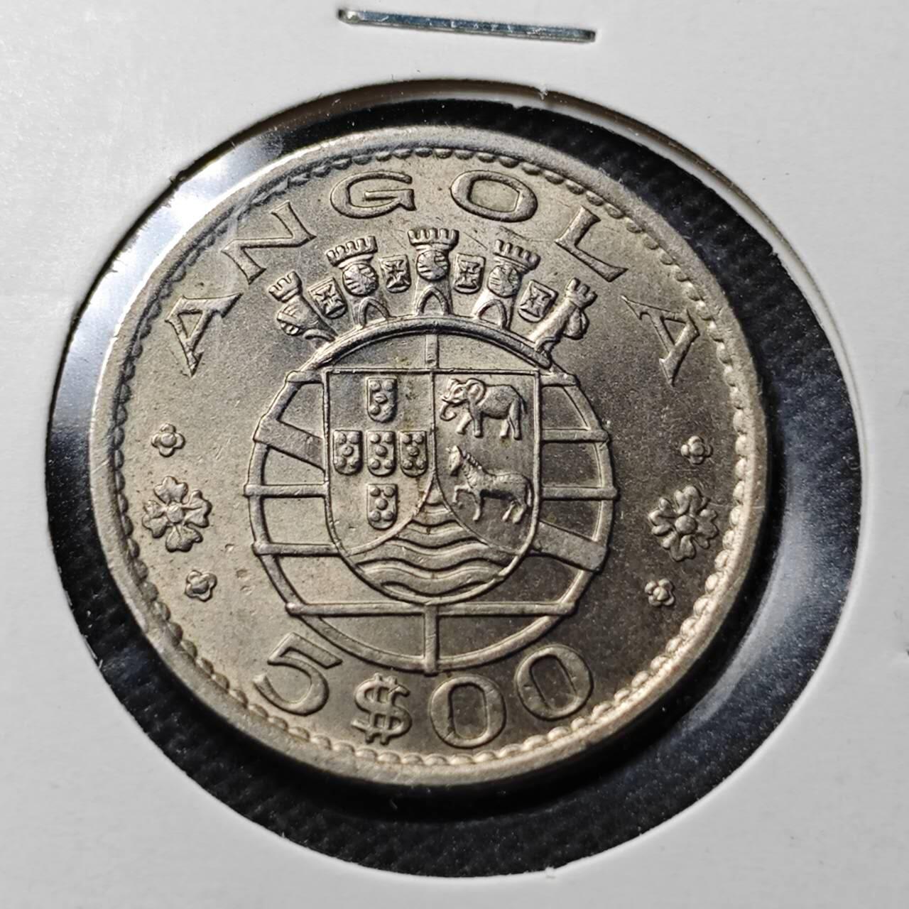 KK钱币收藏小铺  第369场  2月预留时间 周末发货  1972葡属安哥拉5埃斯库多 好品