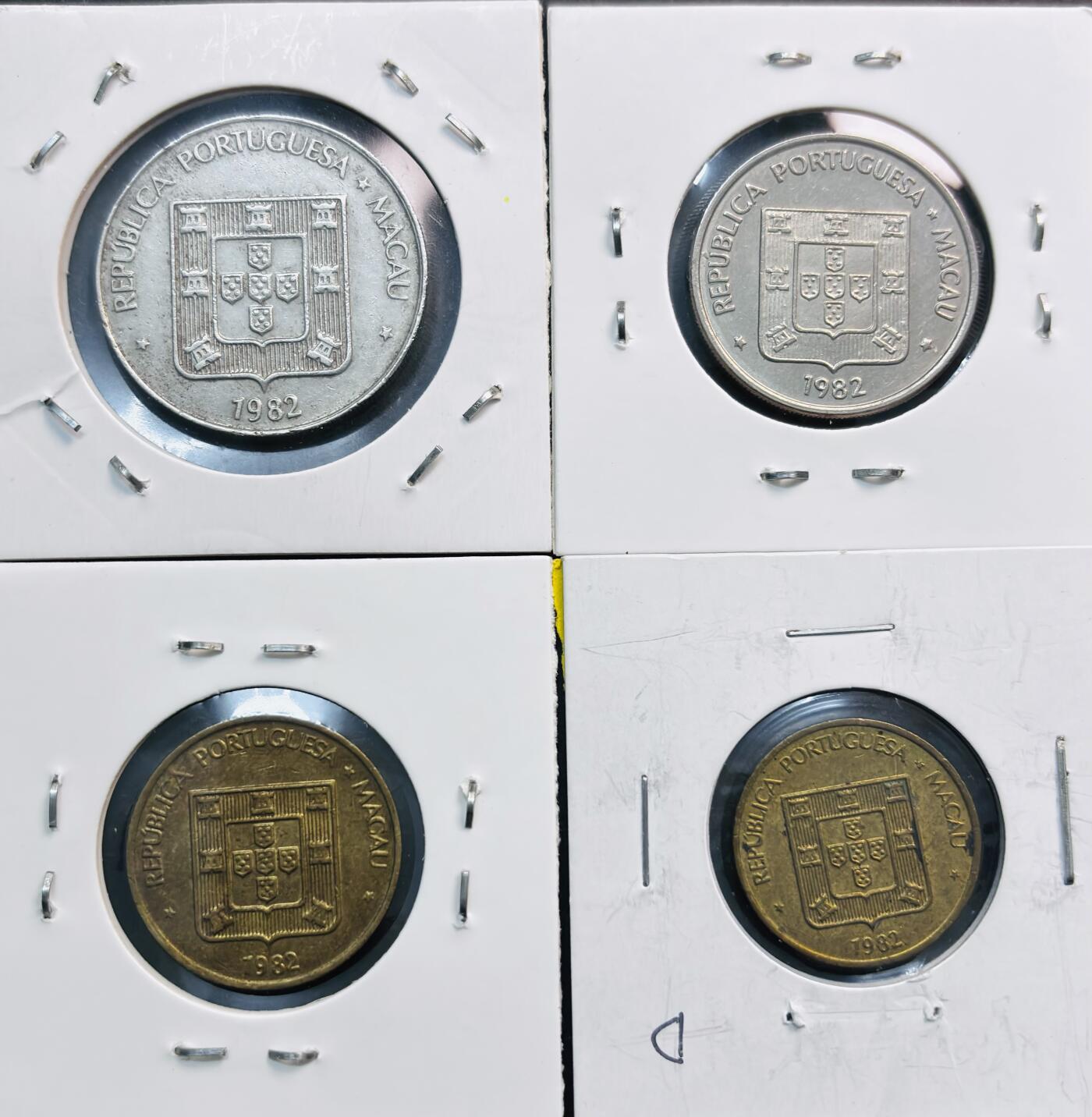 文馨钱币收藏第 281 场，【 长期接收代拍品】银元，银币，套币，纸币专场（本场截拍后休息三天，19 号发货） 好品 1982 年澳门禄贰毫，寿五毫，双鱼一元，龙五元 4 枚套币