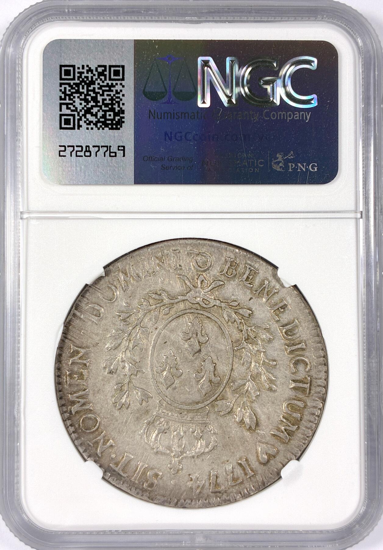 【雨安】【世界币章114期】2025-11-15 周六 19:30 保真 8秒倒数自动落锤 高效拍卖 [评级法国] France 法国 1埃居 1774年 路易十五 老年版 NGC-AU55 老年版这个品相非常难得