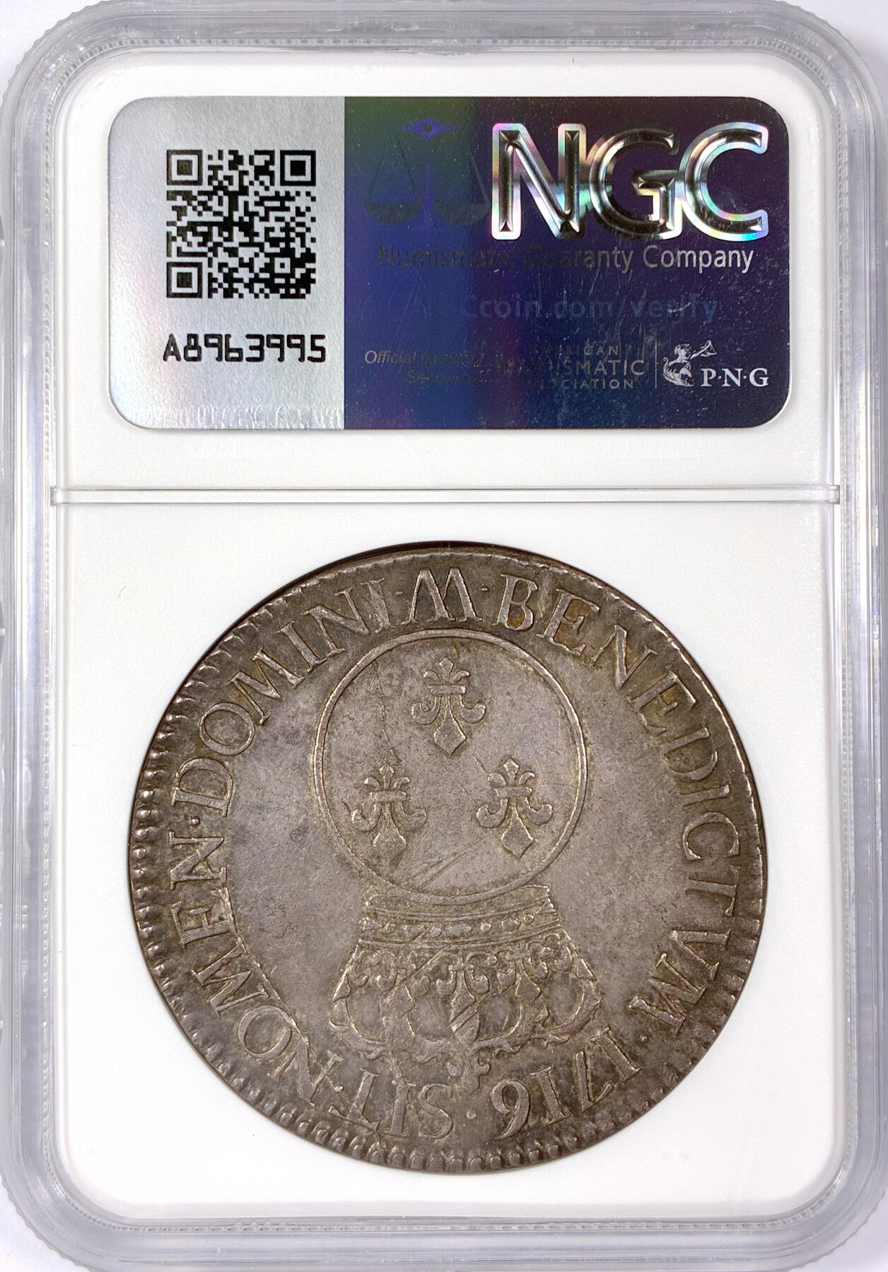 【雨安】【世界币章114期】2025-11-15 周六 19:30 保真 8秒倒数自动落锤 高效拍卖 [评级法国] France 法国 1埃居 KM#0414 (1715-1718) 路易十五 儿童版小头像 1716年 NGC-AU 原味欧洲老包浆