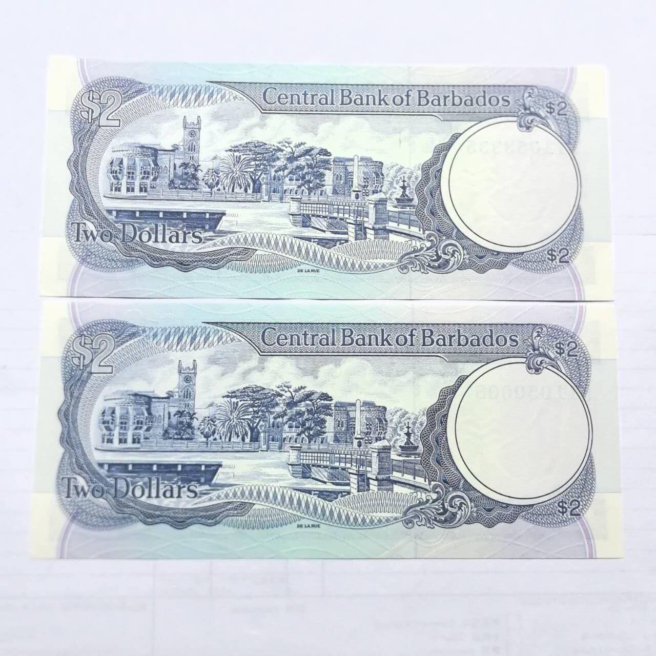 各国外币第99期 品种好部分全新 巴巴多斯2元 两张靓号全新