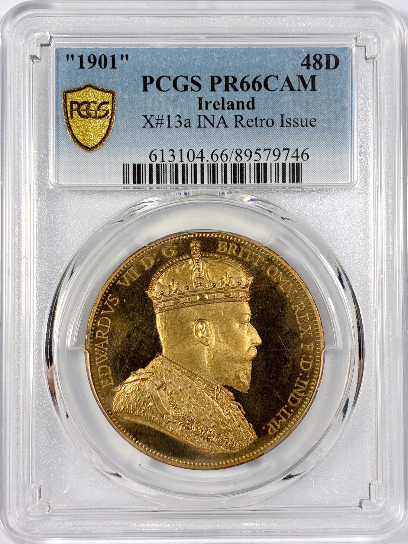 【雨安】【世界币章114期】2025-11-15 周六 19:30 保真 8秒倒数自动落锤 高效拍卖 [评级欧洲] Ireland 爱尔兰 48D 1901年 爱德华七世 X#13a PCGS-PR66DCAM