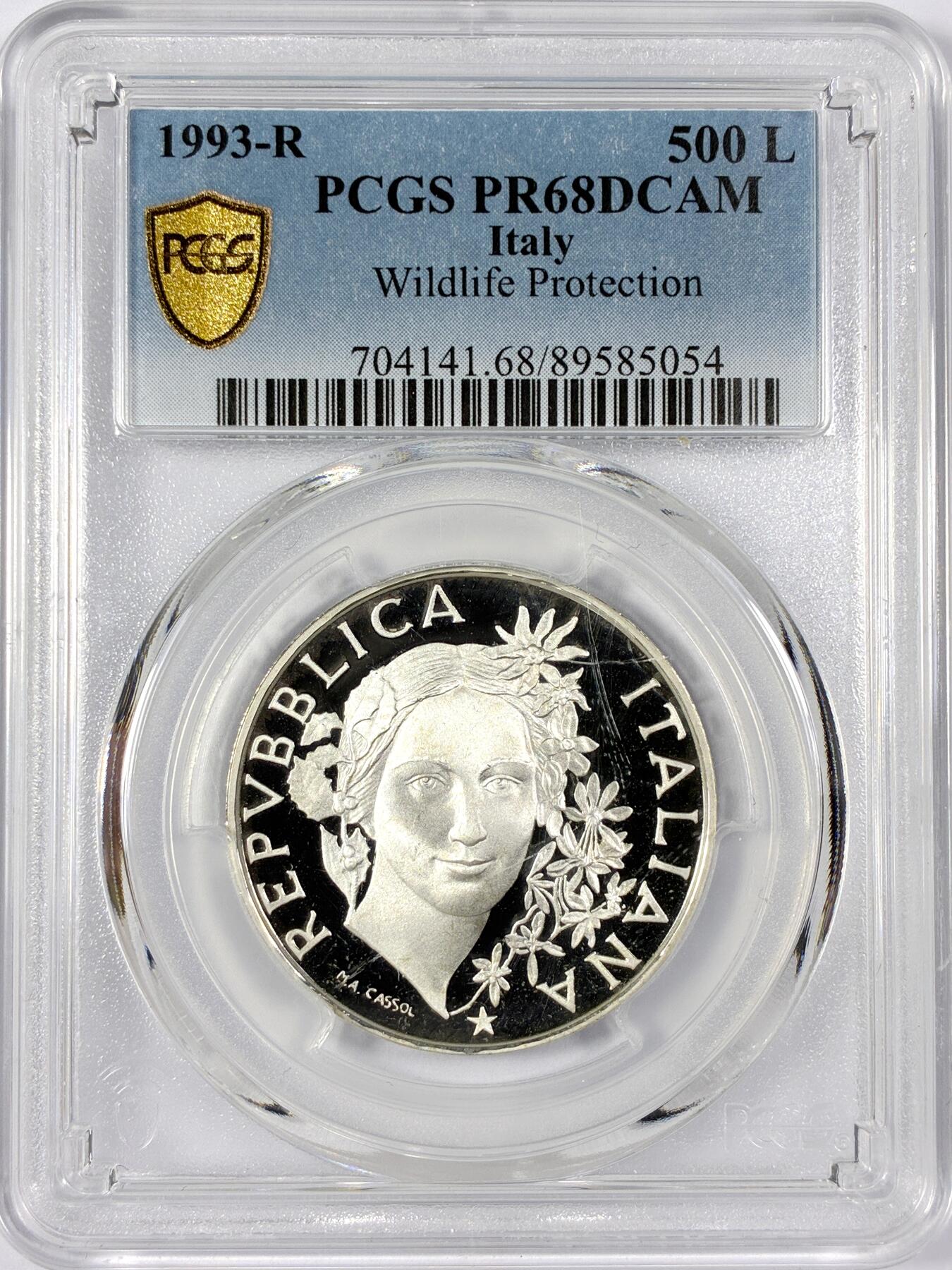 【雨安】【世界币章114期】2025-11-15 周六 19:30 保真 8秒倒数自动落锤 高效拍卖 [评级现代] Italy 意大利 500里拉 1993年 保护野生动物 PCGS-PR68DCAM