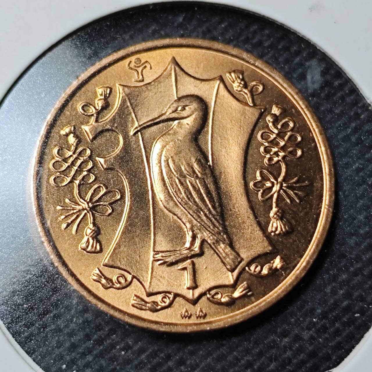 KK钱币收藏小铺  第369场  2月预留时间 周末发货  马恩岛1便士铜币 好品