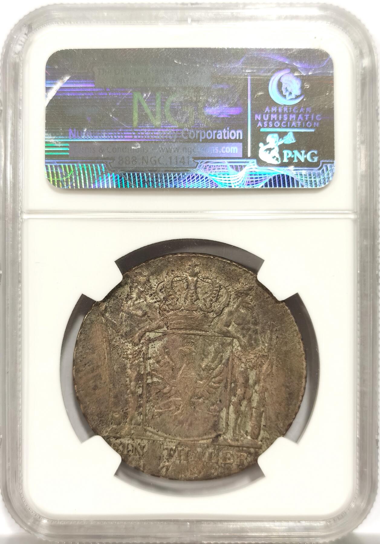 博洋堂世界钱币拍卖第146期（全场包邮） NGC XF 德国普鲁士1791年腓特烈·威廉大帝野人护盾1泰勒银币，少见年份