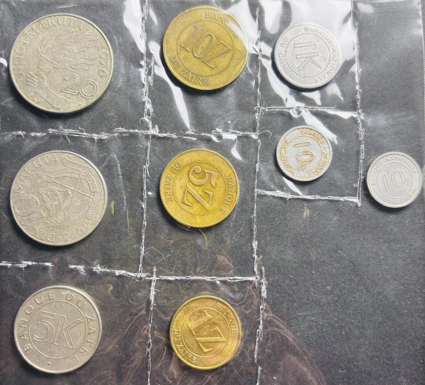 文馨钱币收藏第 281 场，【 长期接收代拍品】银元，银币，套币，纸币专场（本场截拍后休息三天，19 号发货） 刚果民主共和国 扎伊尔 10S——20 马库塔 9 枚套币