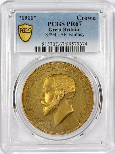 【雨安】【世界币章114期】2025-11-15 周六 19:30 保真 8秒倒数自动落锤 高效拍卖 - [评级欧洲] Great Britain 英国 1克朗 1911年 乔治五世 X#94a 精制 PCGS-PR67