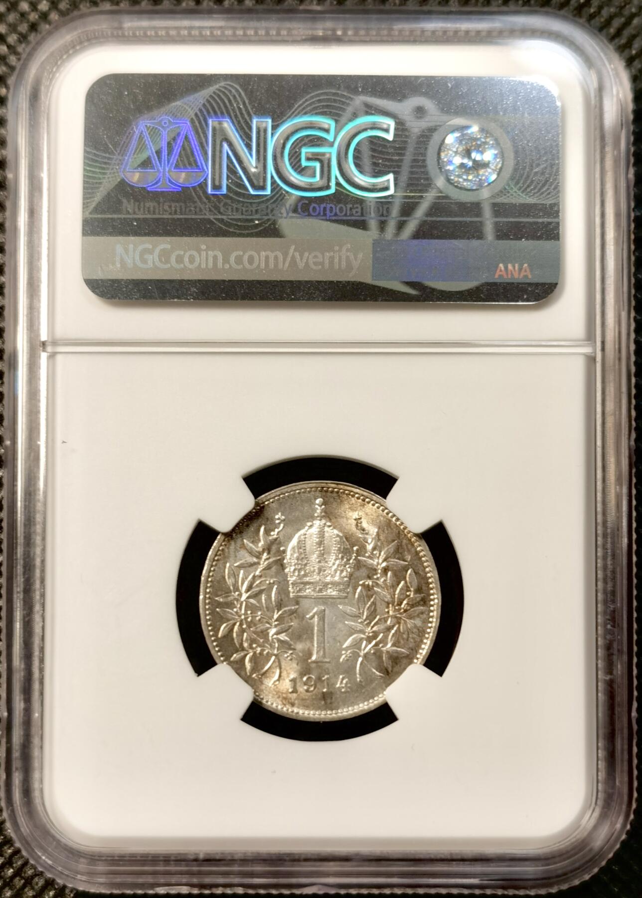 甄臻铺-世界币章拍卖（第39期）送拍享返佣金等优惠多多 NGC-MS62 奥匈帝国1914年1克朗银币 车轮转光