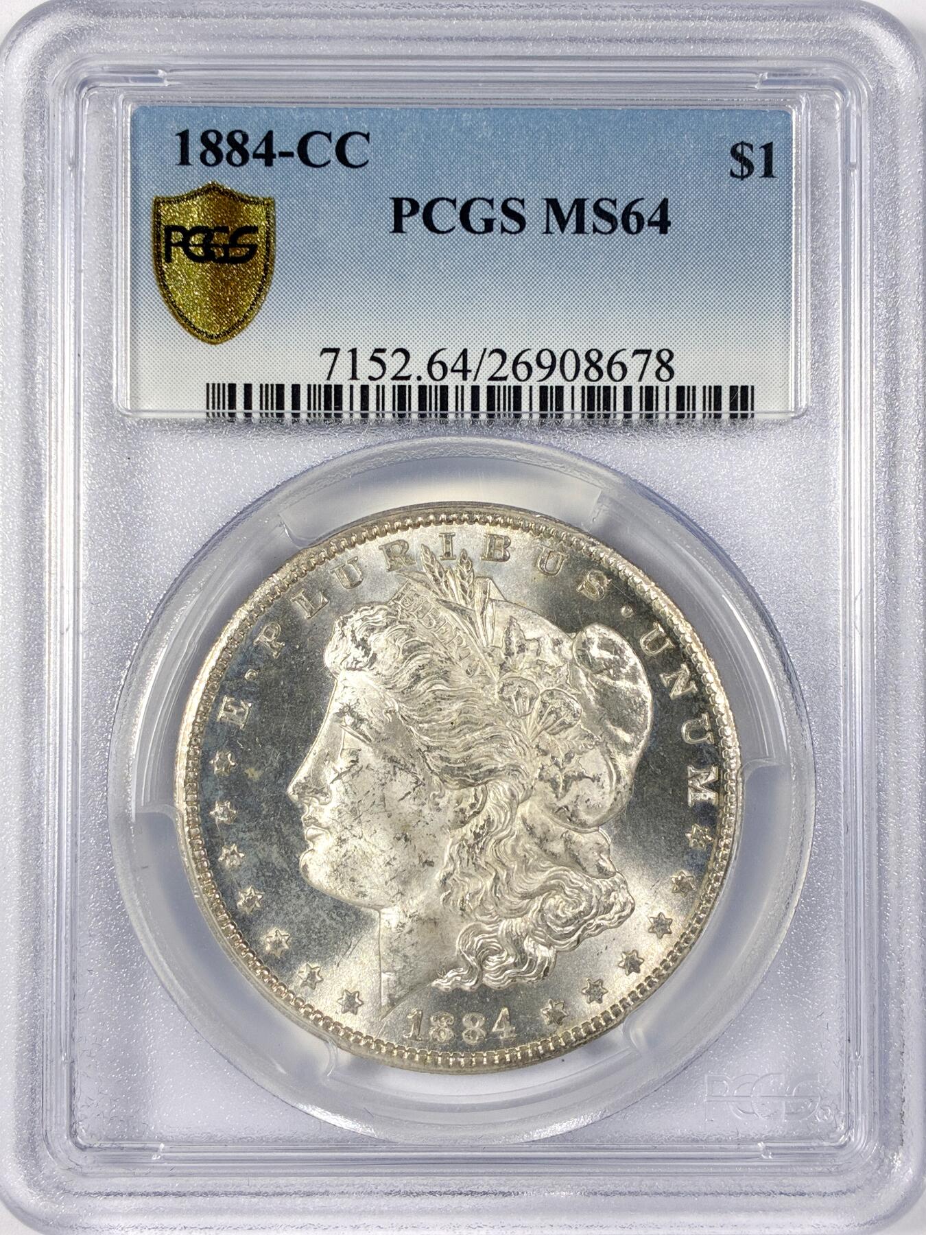 【雨安】【世界币章114期】2025-11-15 周六 19:30 保真 8秒倒数自动落锤 高效拍卖 [评级美洲] USA 美国 1美元 摩根 1884年CC PCGS-MS64