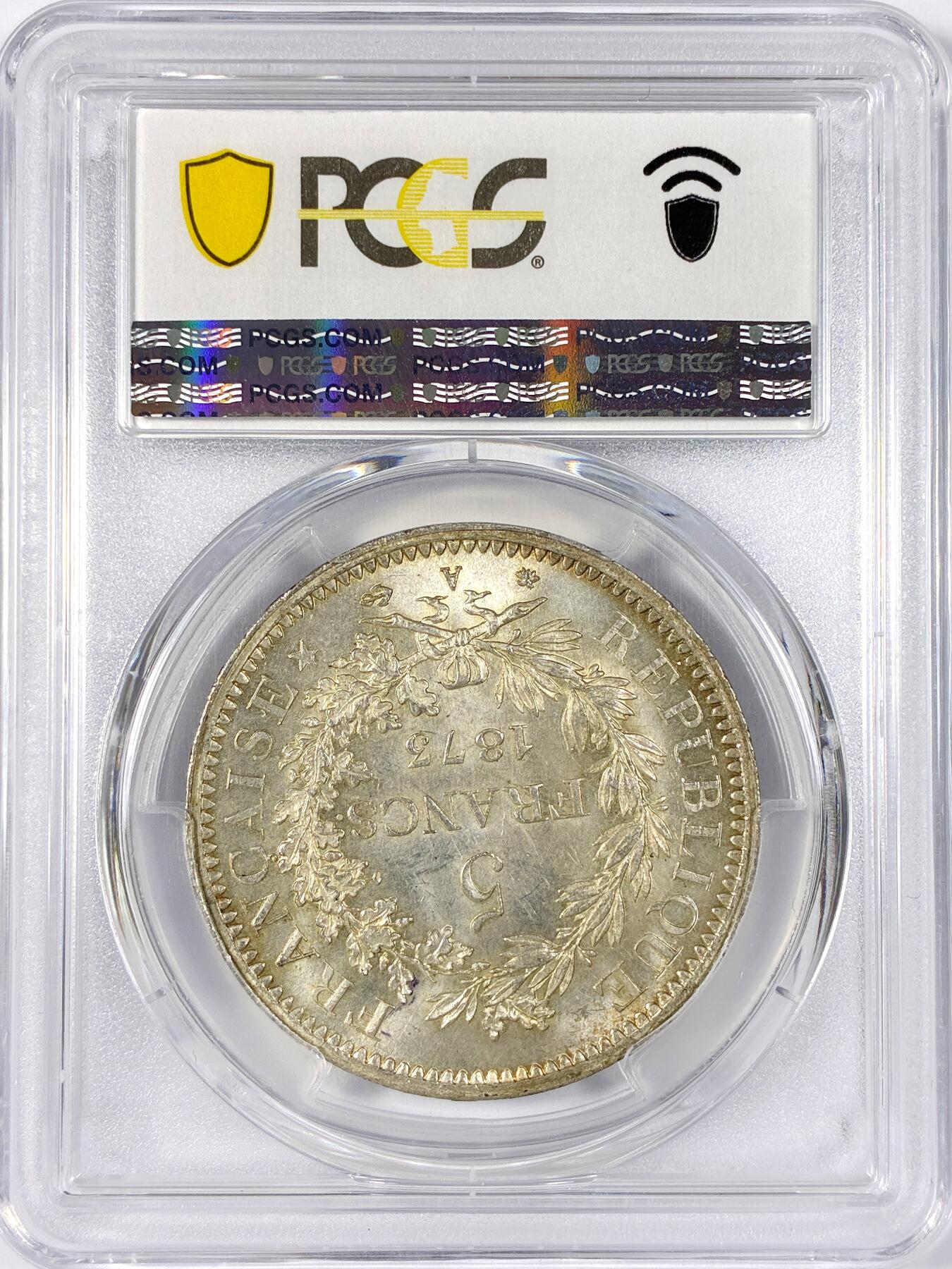 【雨安】【世界币章114期】2025-11-15 周六 19:30 保真 8秒倒数自动落锤 高效拍卖 [评级法国] France 法国 5法郎 KM#0820 (1870-1889) 大力神 1873年 PCGS-MS63