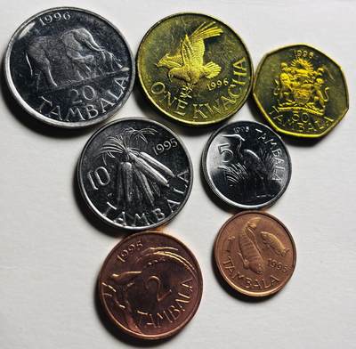 文馨钱币收藏第 281 场，【 长期接收代拍品】银元，银币，套币，纸币专场（本场截拍后休息三天，19 号发货） - 全新 1995-1996 年马拉维 7 枚套币