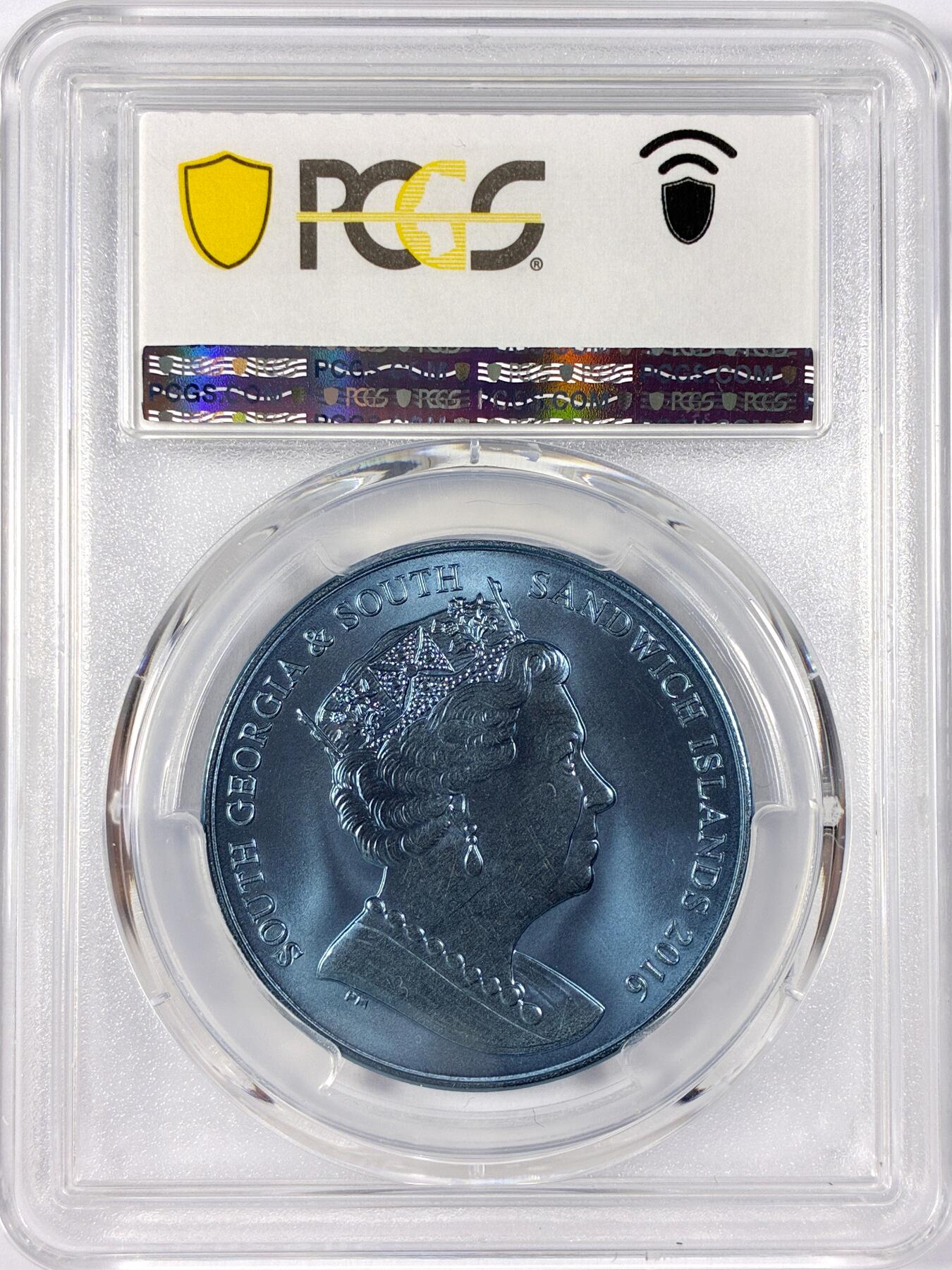 【雨安】【世界币章114期】2025-11-15 周六 19:30 保真 8秒倒数自动落锤 高效拍卖 [评级现代] S.Georgia & S.Sandwich 南乔治亚岛和南桑威奇群岛 2镑 2016年 微光带 钛币 PCGS-PR67