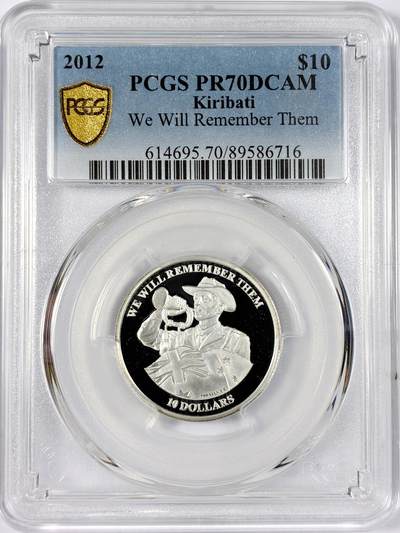 【雨安】【世界币章114期】2025-11-15 周六 19:30 保真 8秒倒数自动落锤 高效拍卖 - [评级现代] Kiribati 基里巴斯 10元 2012年 我们会记住他们 PCGS-PR70DCAM