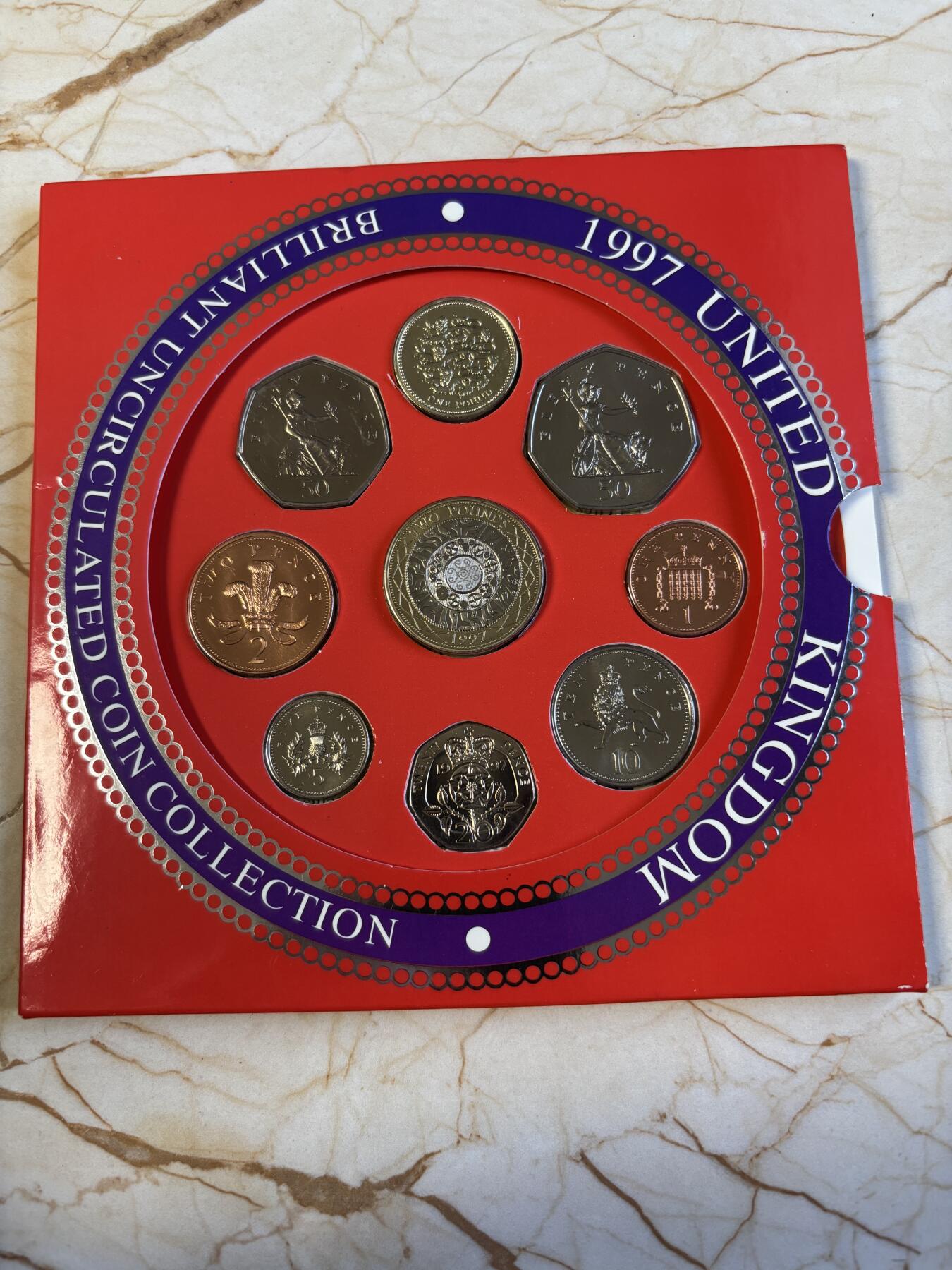 第181期拍卖 皇家造币厂卡册 英国1997年硬币9枚套币 1便士-2镑纪念币UNC一套