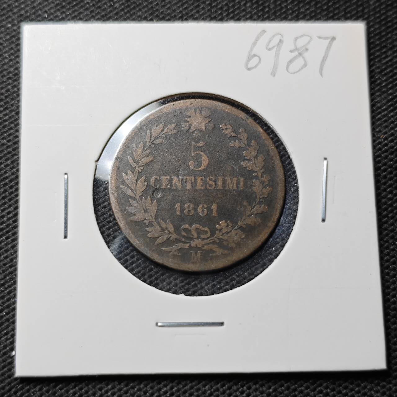 KK钱币收藏小铺  第369场  2月预留时间 周末发货 1861 意大利5分