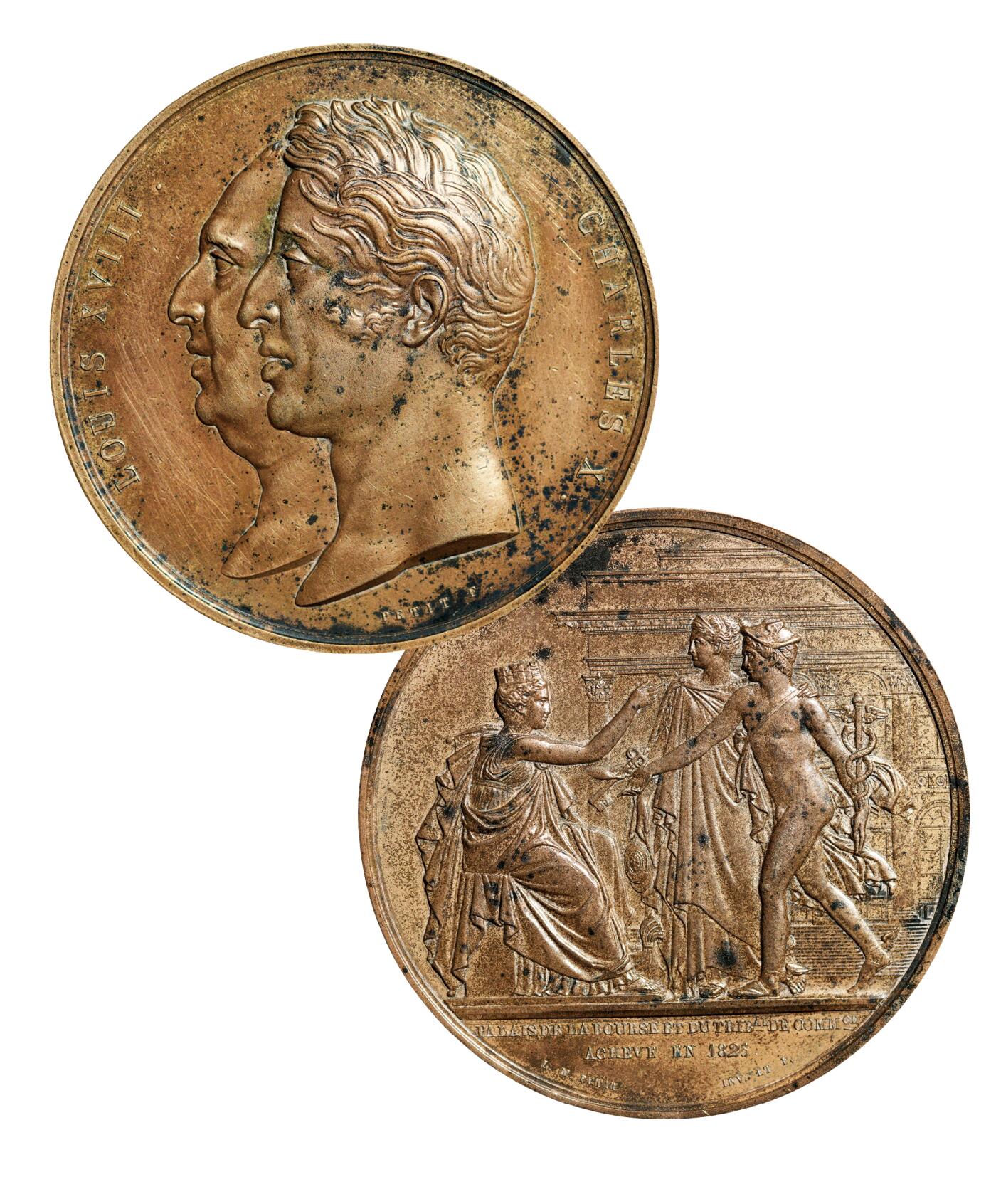 中新泰星2025年秋拍 钱币纪念章专场 1825年法王路易十八参加巴黎证券交易所落成大铜章一枚