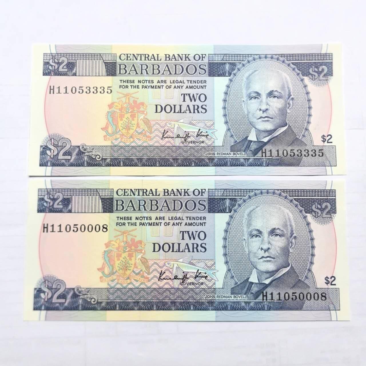 各国外币第99期 品种好部分全新 巴巴多斯2元 两张靓号全新