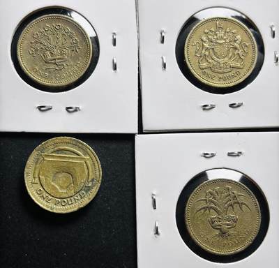 文馨钱币收藏第 281 场，【 长期接收代拍品】银元，银币，套币，纸币专场（本场截拍后休息三天，19 号发货） - 英国 1983-1990-1991-2006 年 1 英镑纪念币 4 枚，不同版本