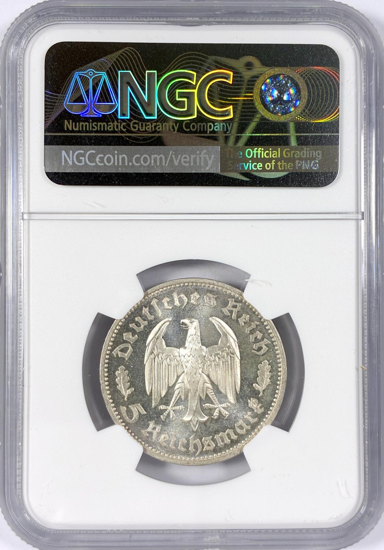 【雨安】【世界币章114期】2025-11-15 周六 19:30 保真 8秒倒数自动落锤 高效拍卖 [评级德国] Germany 德国 第三帝国 5马克 KM#0085 (1934) 席勒 1934年 NGC-MS62