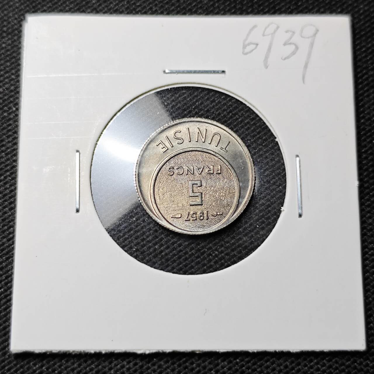 KK钱币收藏小铺  第369场  2月预留时间 周末发货  1957突尼斯5法郎 好品