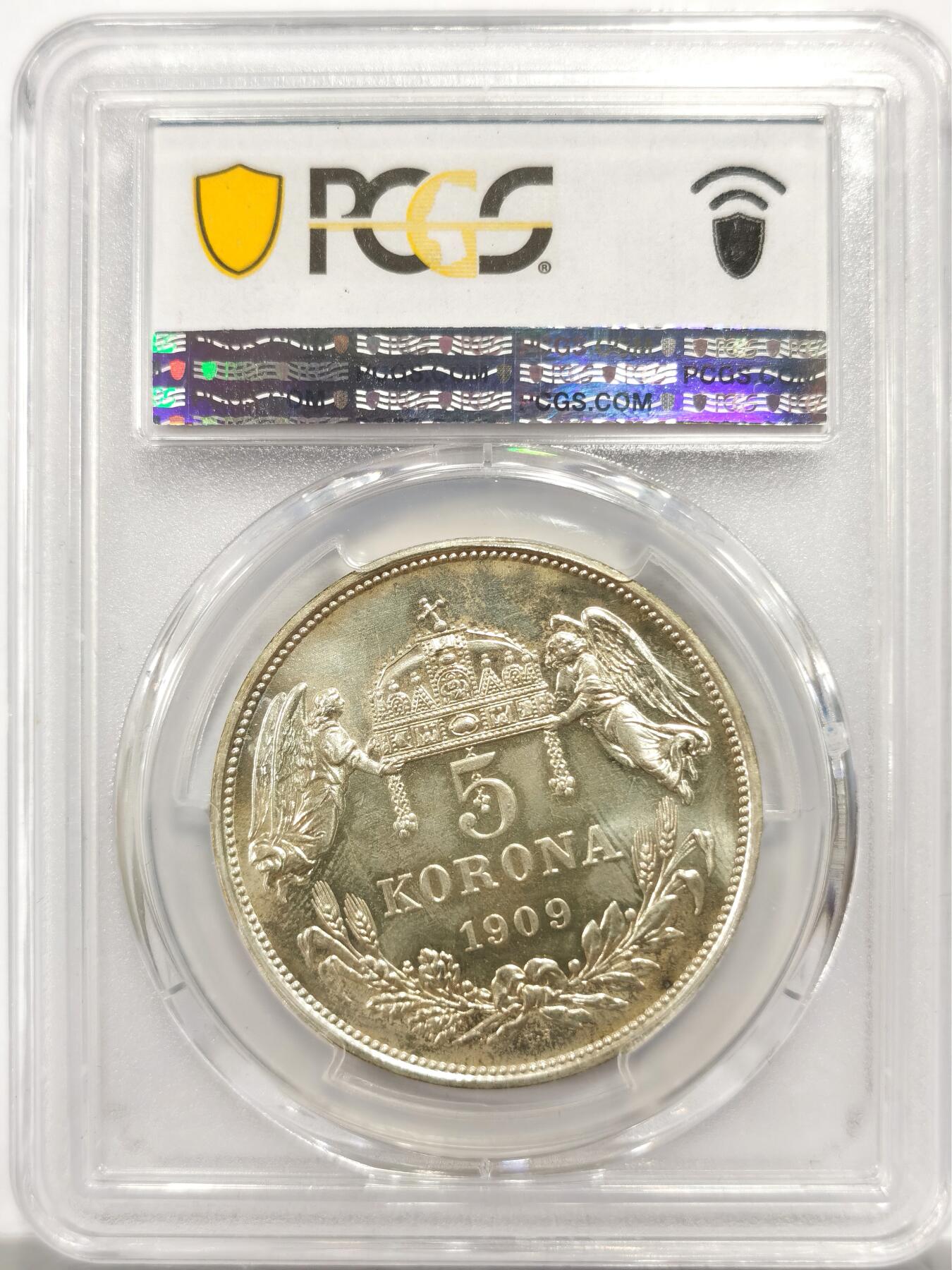博洋堂世界钱币拍卖第146期（全场包邮） PCGS PR67 匈牙利1909年5克朗银币，后铸
