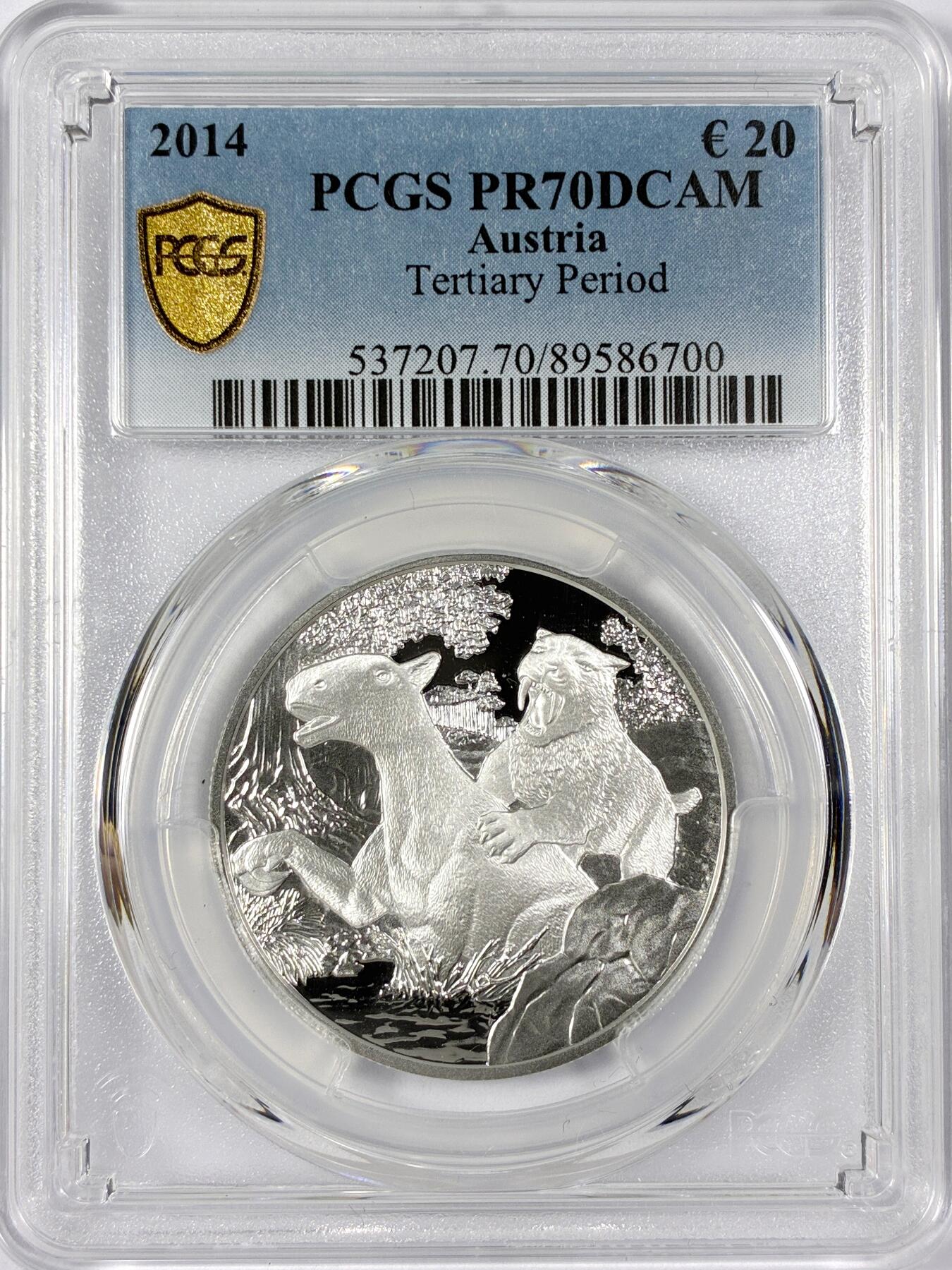【雨安】【世界币章114期】2025-11-15 周六 19:30 保真 8秒倒数自动落锤 高效拍卖 [评级现代] Austria 奥地利 20欧元 2014年 第三纪新生代 PCGS-PR70DCAM