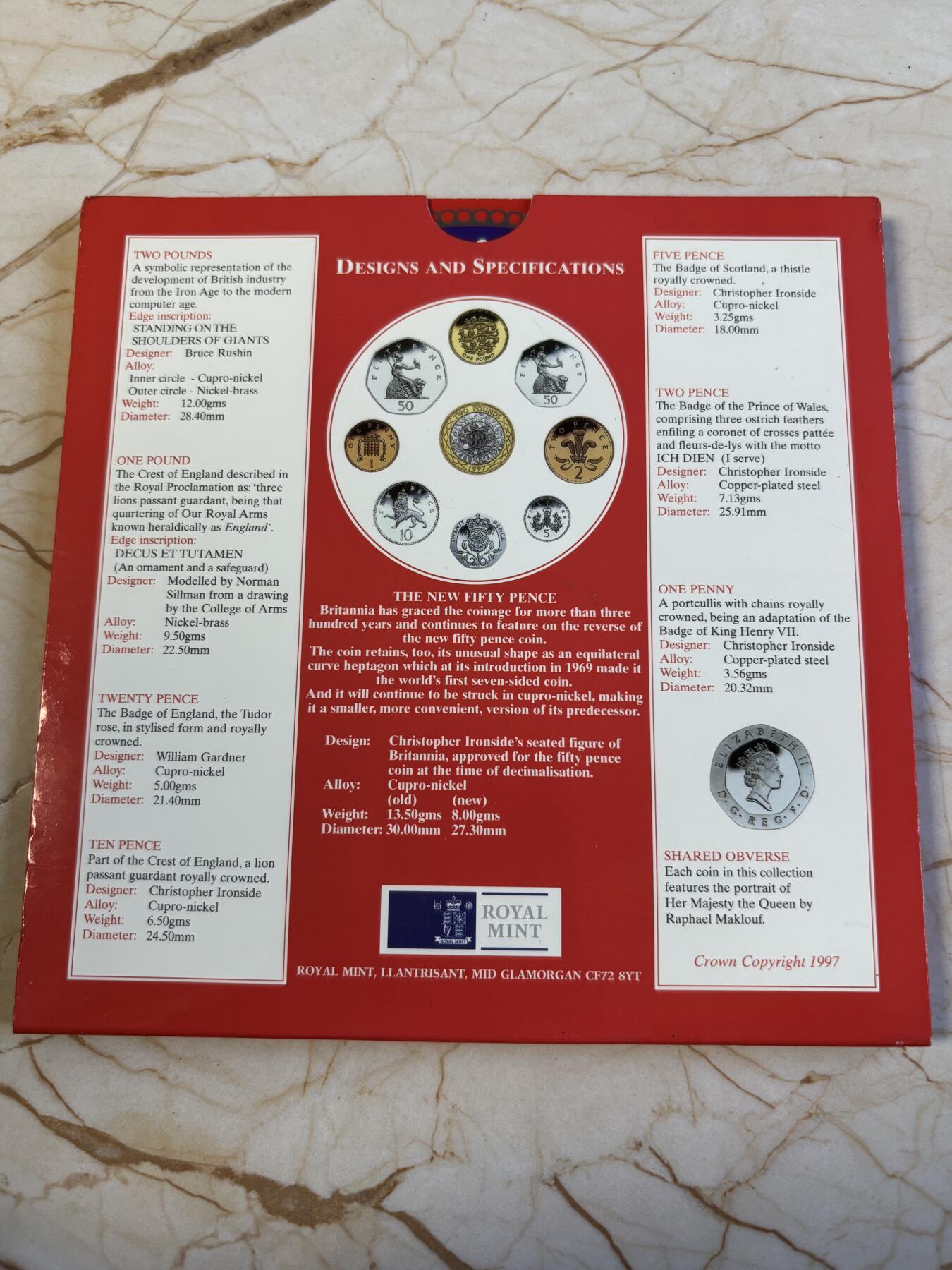 第181期拍卖 皇家造币厂卡册 英国1997年硬币9枚套币 1便士-2镑纪念币UNC一套