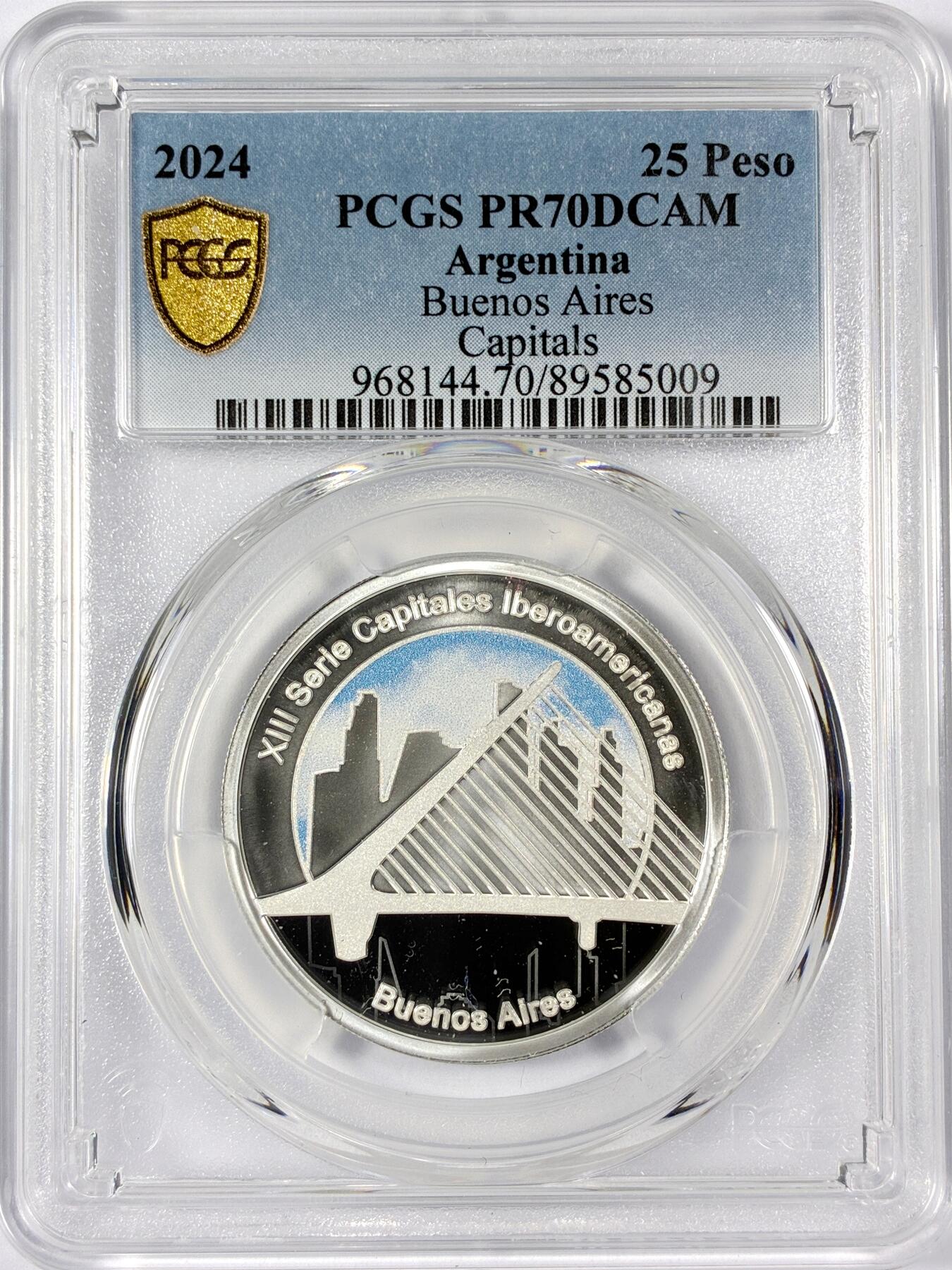 【雨安】【世界币章114期】2025-11-15 周六 19:30 保真 8秒倒数自动落锤 高效拍卖 [评级现代] Argentina 阿根廷 25比索 2024年 首都布宜诺斯艾利斯 PCGS-PR70DCAM