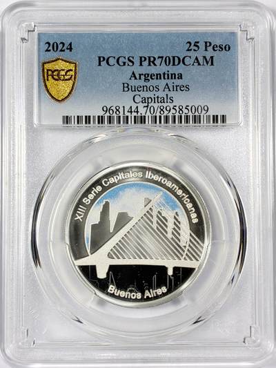 【雨安】【世界币章114期】2025-11-15 周六 19:30 保真 8秒倒数自动落锤 高效拍卖 - [评级现代] Argentina 阿根廷 25比索 2024年 首都布宜诺斯艾利斯 PCGS-PR70DCAM