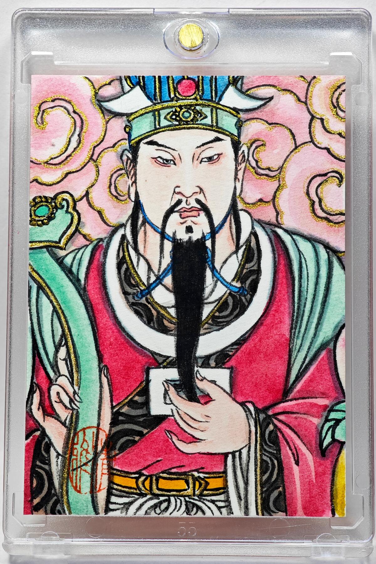 白泽拍卖卡牌手绘专场第28期（细雨生寒、寻梅闻香） 2025 卢艺丰手绘卡 禄星 三拼卡之一  卢艺丰背简绘 卡砖封装