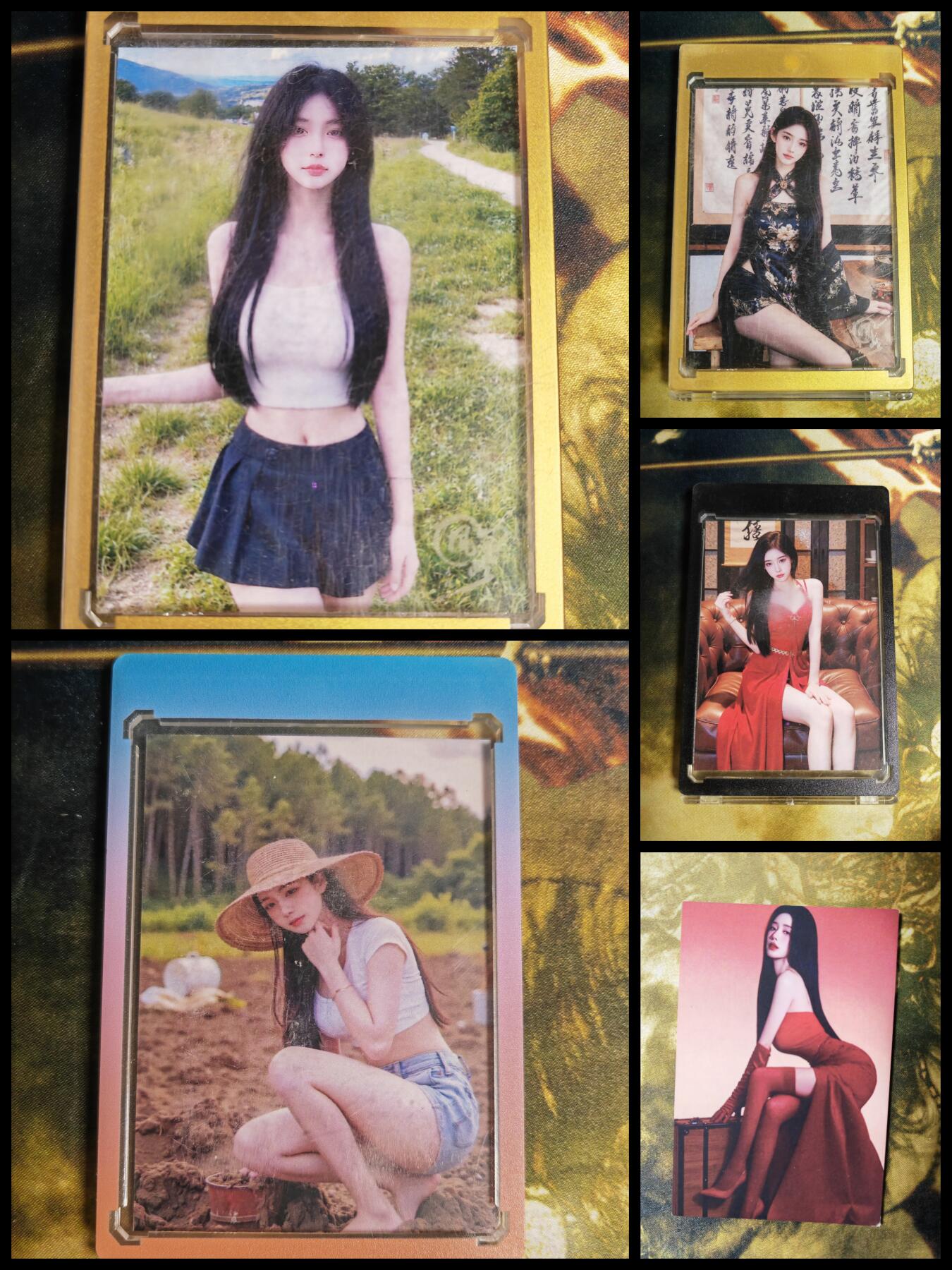 阳大大卡牌拍卖第82期（持续收拍品，周五晚上九点截拍，进群福利早知道） 美女户外采风卡1-5  带4个彩色卡砖