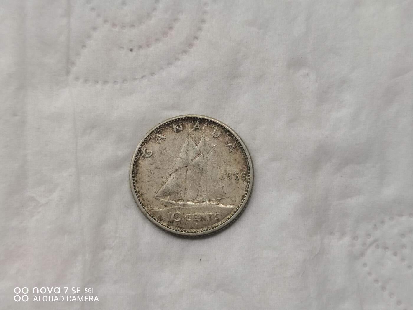 外国银币 66年加拿大帆船10分银币
